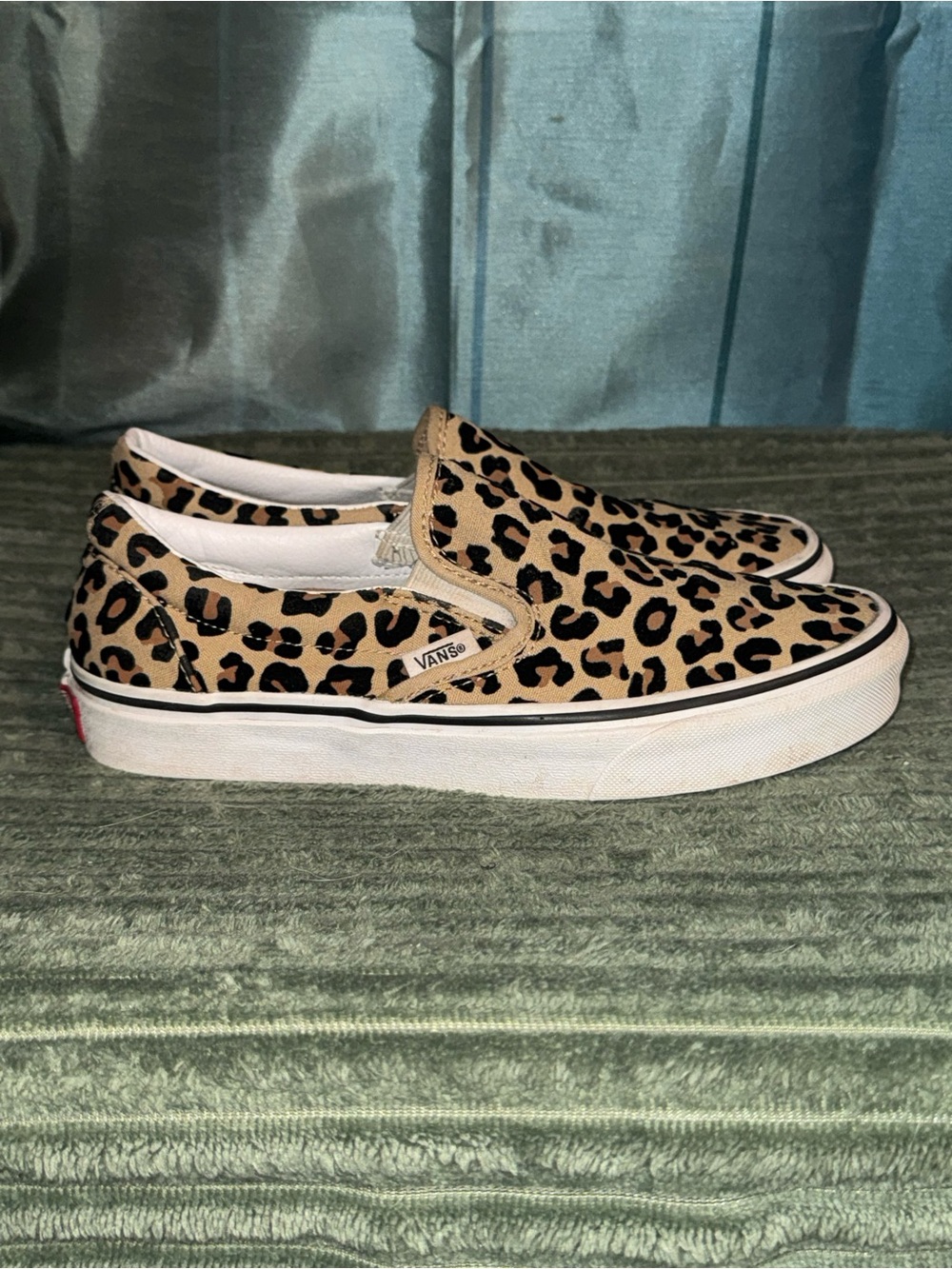 Vans Leopard Print Slip-On Sneakers in Tan and Black
